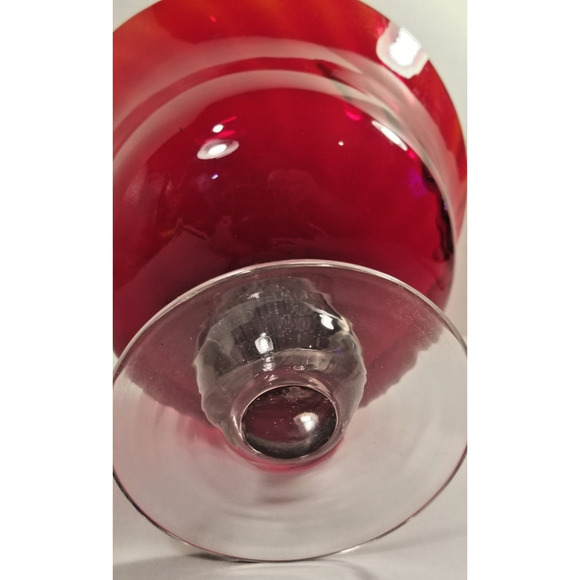 Vtg Ruby Red Large Hand Blown Glass Footed Pedestal Compote Candy Bowl - Picture 3 of 8